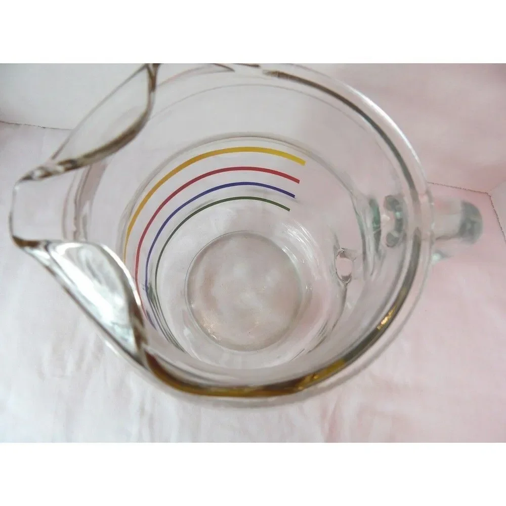 Pitcher Anchor Hocking Fiesta Glass Ice Lip Rainbow Colors Stripe 72 Oz Tea